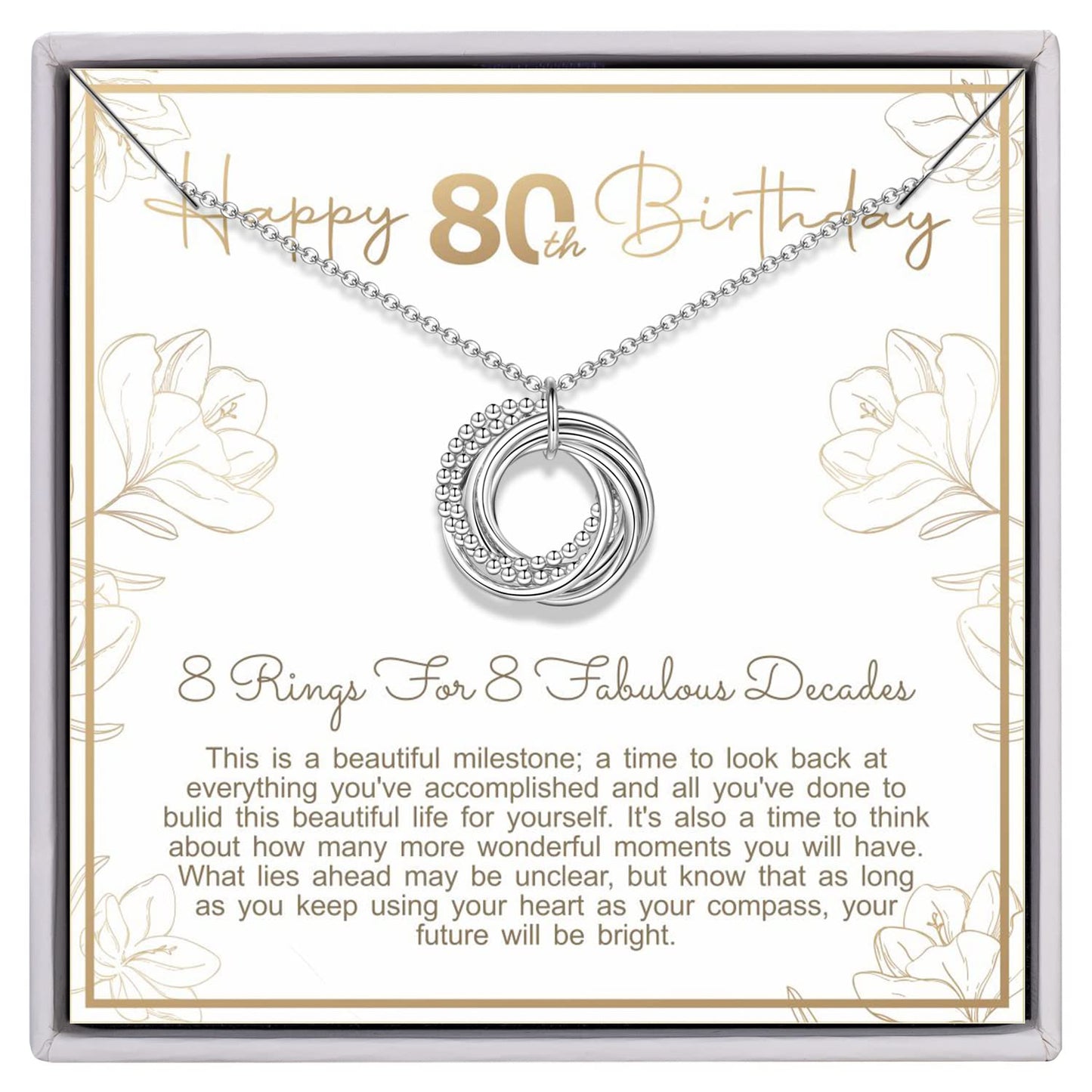AM ANNIS MUNN 80th Birthday Gifts for Women, 925 Sterling Silver Necklace for Women Her 8 Circle Decade 80th Birthday Jewelry fo