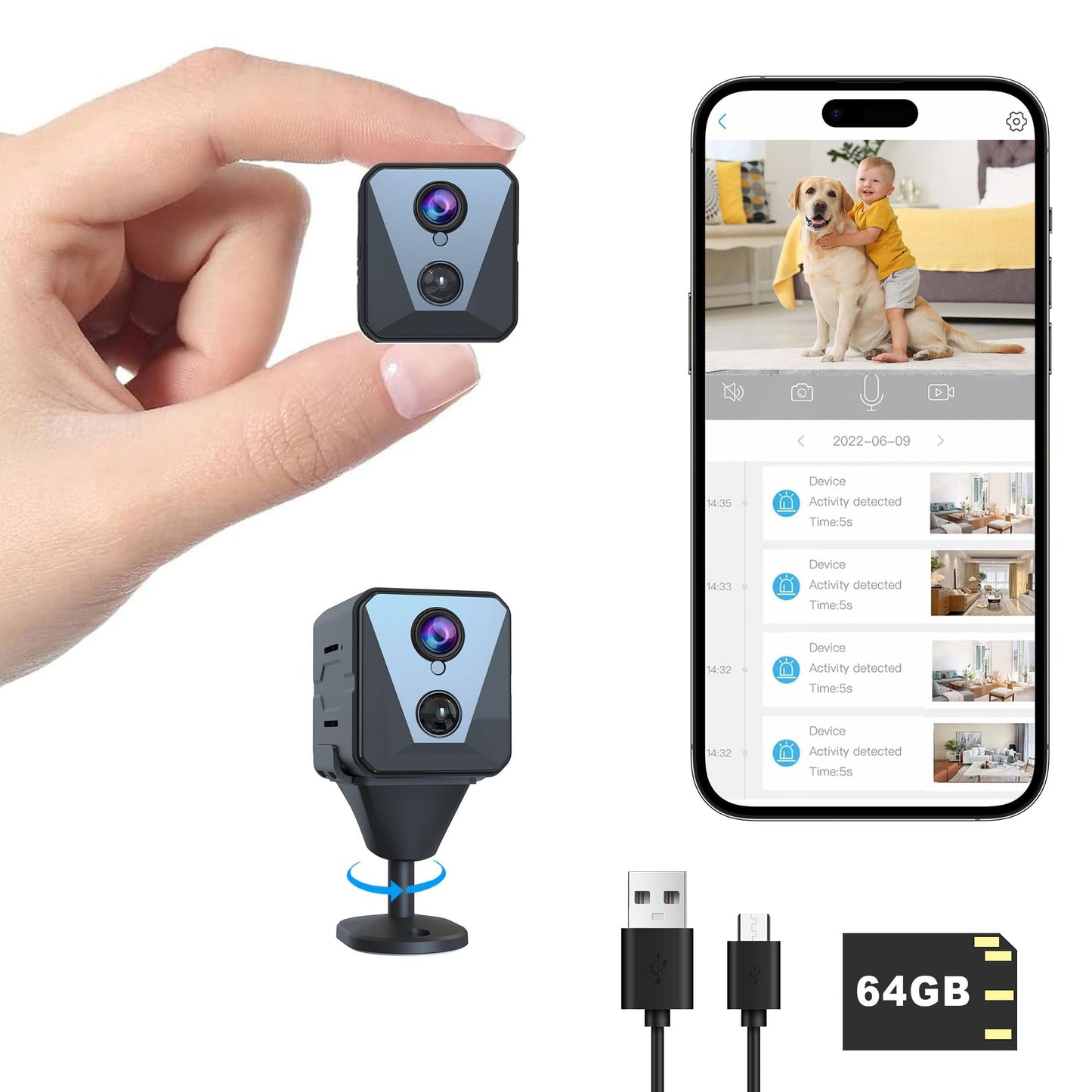 Funstorm Security Camera, 2K Wifi Indoor Camera With 64G Sd Card, 100 Days Standby Battery Life, Clear Night Vision, Ai Motion D