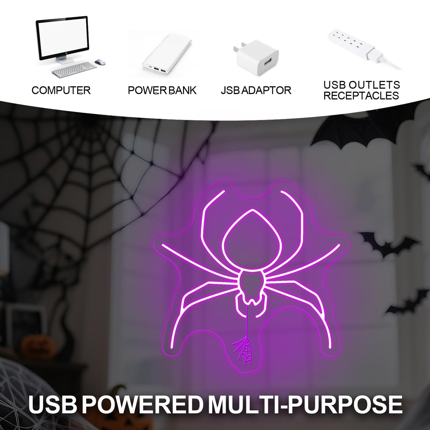 Spider Neon Sign  Halloween Animal Neon Sign  Spooky Halloween Decor Wall  Led Spider Neon Lights For Room Game Kids Room Man Cave Party Decor Gift Birthday Party Supply Bar