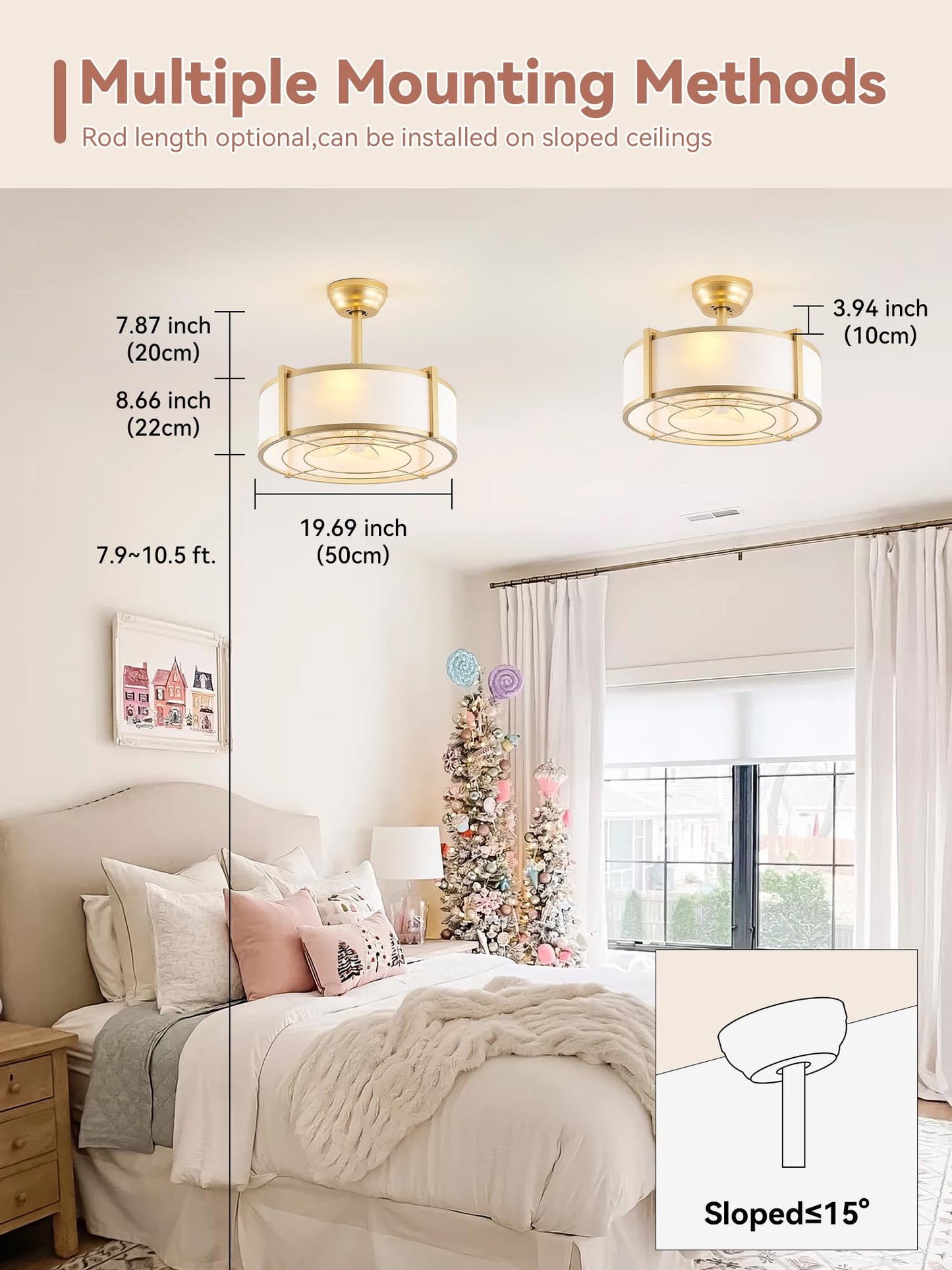 Ymkskj 20 Gold Fandelier Ceiling Fans With Lights, Boho Rattan Ceiling Fan With Light Remote Control, Caged Mid-Century Modern W