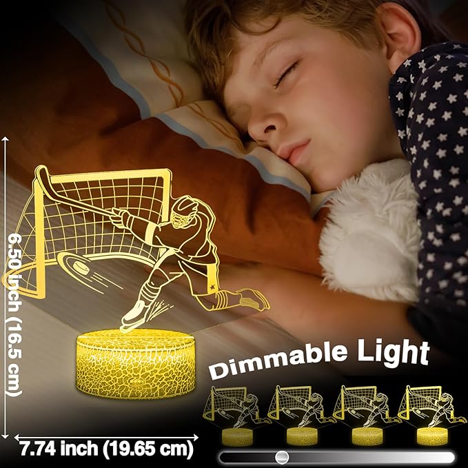 3D Ice Hockey Light Illusion, 16 Colors LED Night Light - Touch and Remote Control, Timer Tpye-C Dimmable Hockey Lamp, Room Home Decor