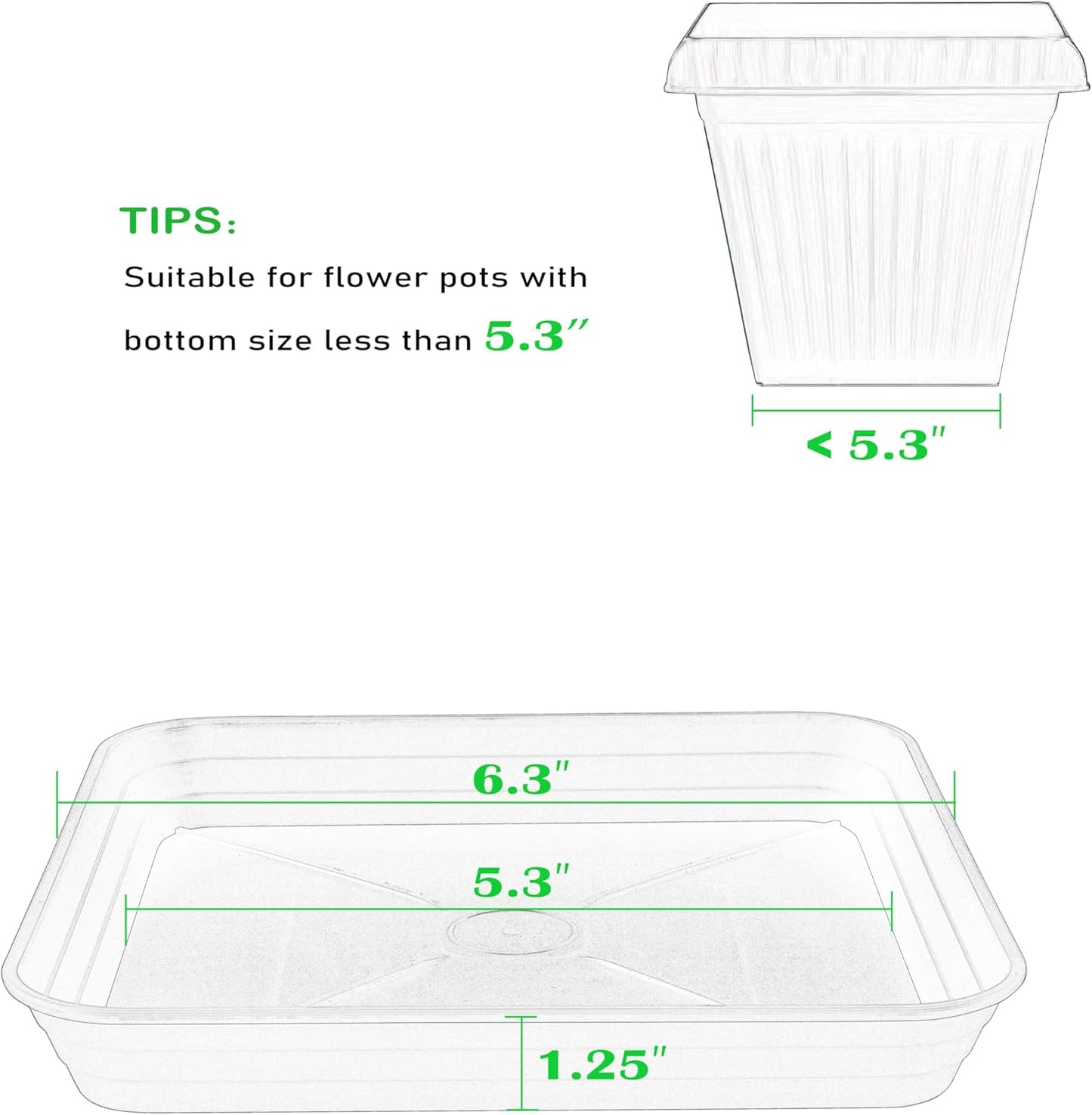 6 Inch 4 Pack Square Plant Saucer Tray, Heavy Duty Plastic Plant Saucers for Indoors Outdoor, Flower Planter Drip Trays for Pots, 6 8 10 12 14 16 18 20 inch, Growing Trays (6"-Black)