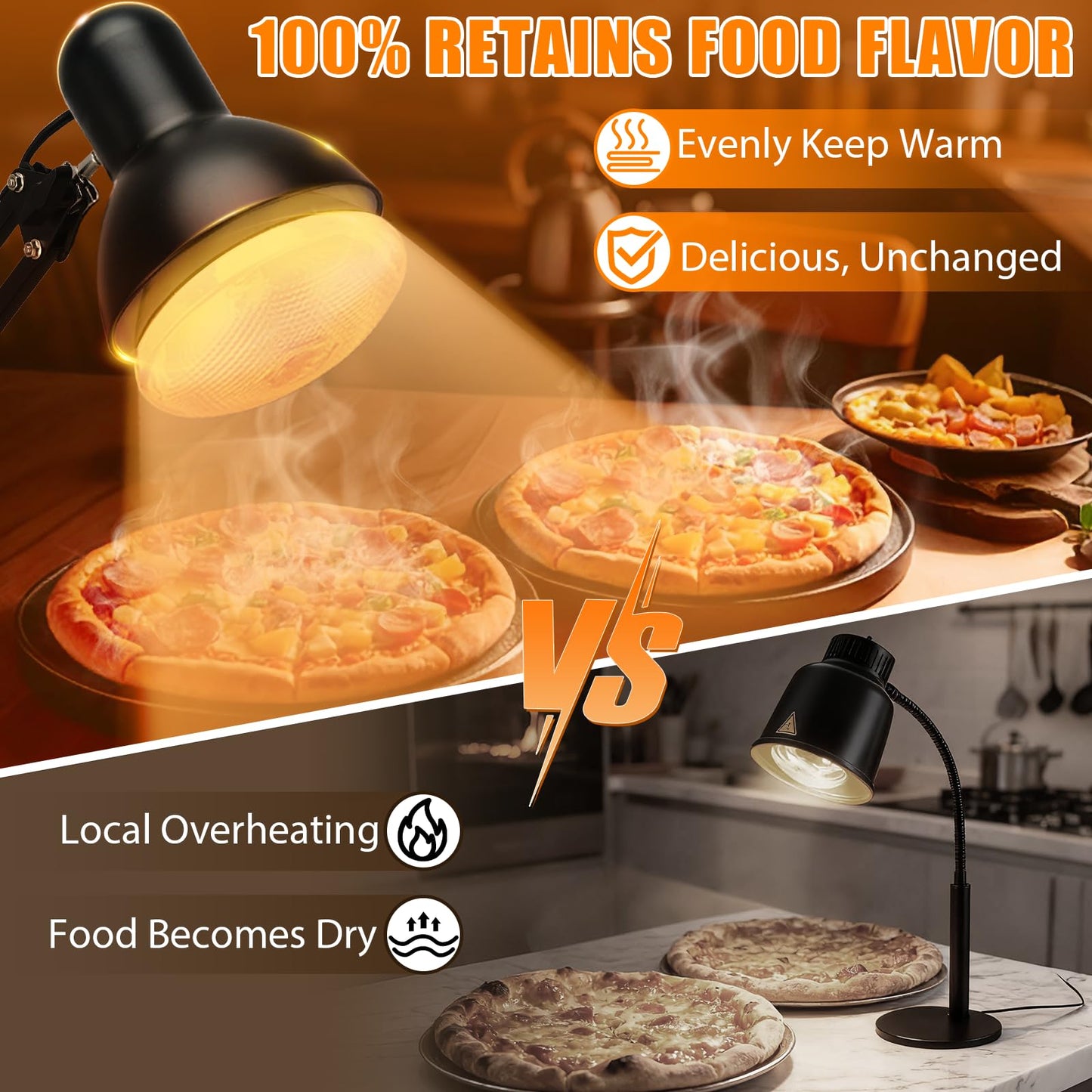 Portable Food Heat Lamp - [Foldable Design] [3S Quickly Heating] Food Warmer Light, Commercial Heat Lamp for Food, Catering Warming Lamp for Parties, Buffet, Pizza, Chicken, Chocolate (Black)