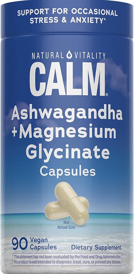 Natural Vitality Calm Ashwagandha + Magnesium Glycinate Capsules | Support for Occasional Stress & Anxiety | Gluten Free S...