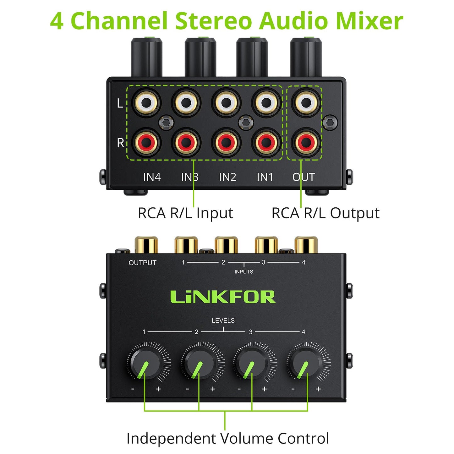Linkfor 4 Channel Stereo Audio Mixer Cx400 Metal Shell Support Rca Input And Output Mini Passive Stereo Mixer With Separate Volu