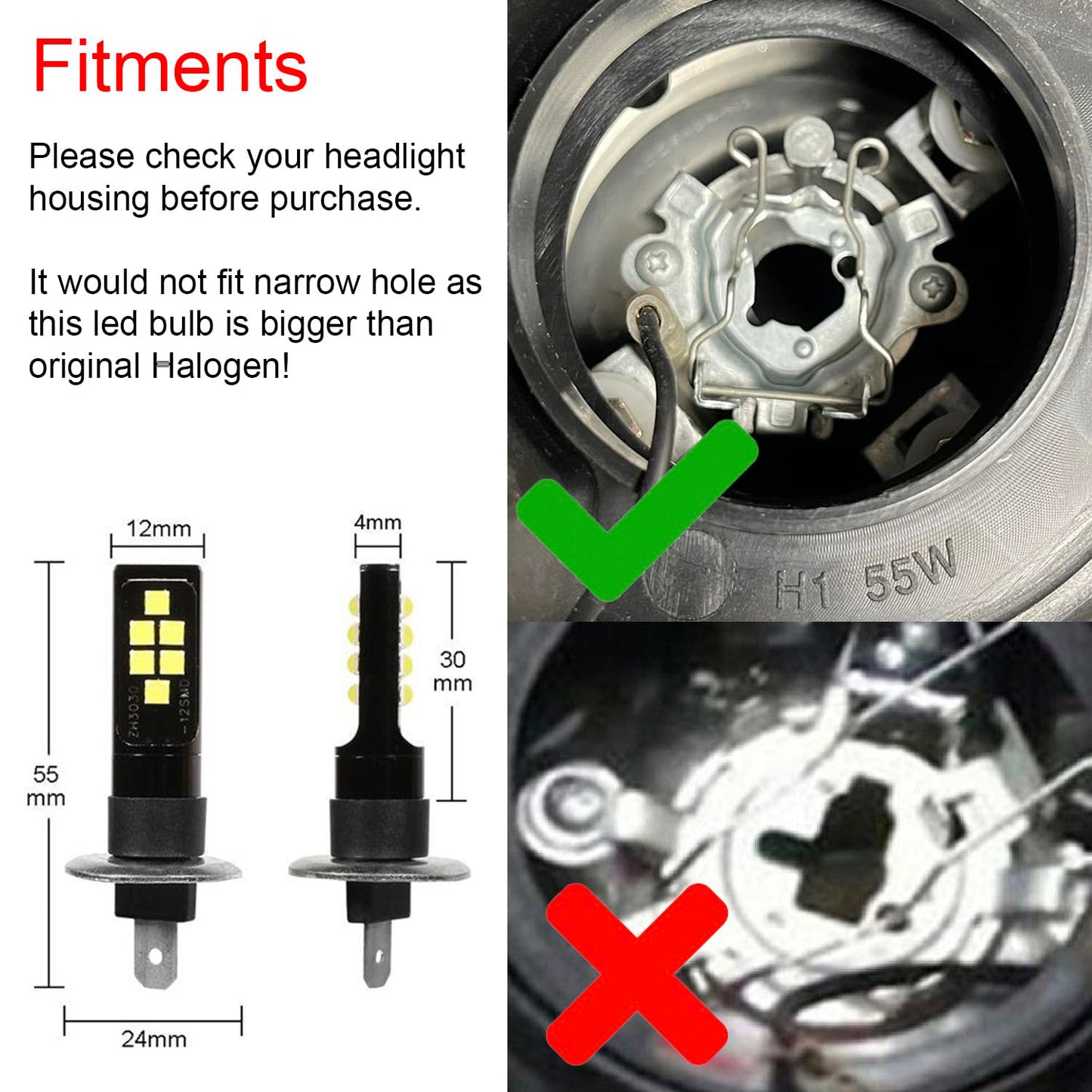 SOCAL-LED LIGHTING H1 LED Fog Light Bulb, Ice Blue, 3030 SMD, Advanced DRL Lamp