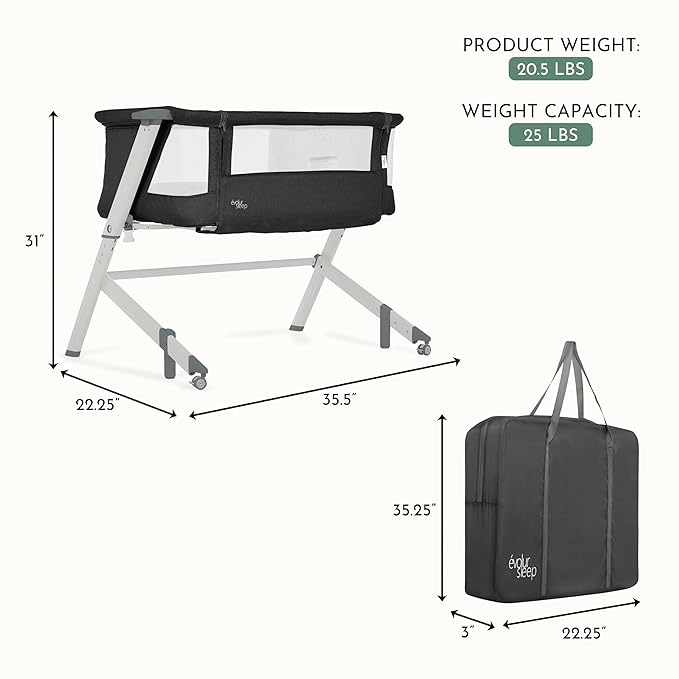 Evolur Stellar Bassinet & Bedside Sleeper – Adjustable Height Bedside Crib for Newborns, Breathable Mesh Sides, Portable Co-Sleeper, Easy To Fold and Travel, Carry Bag Included