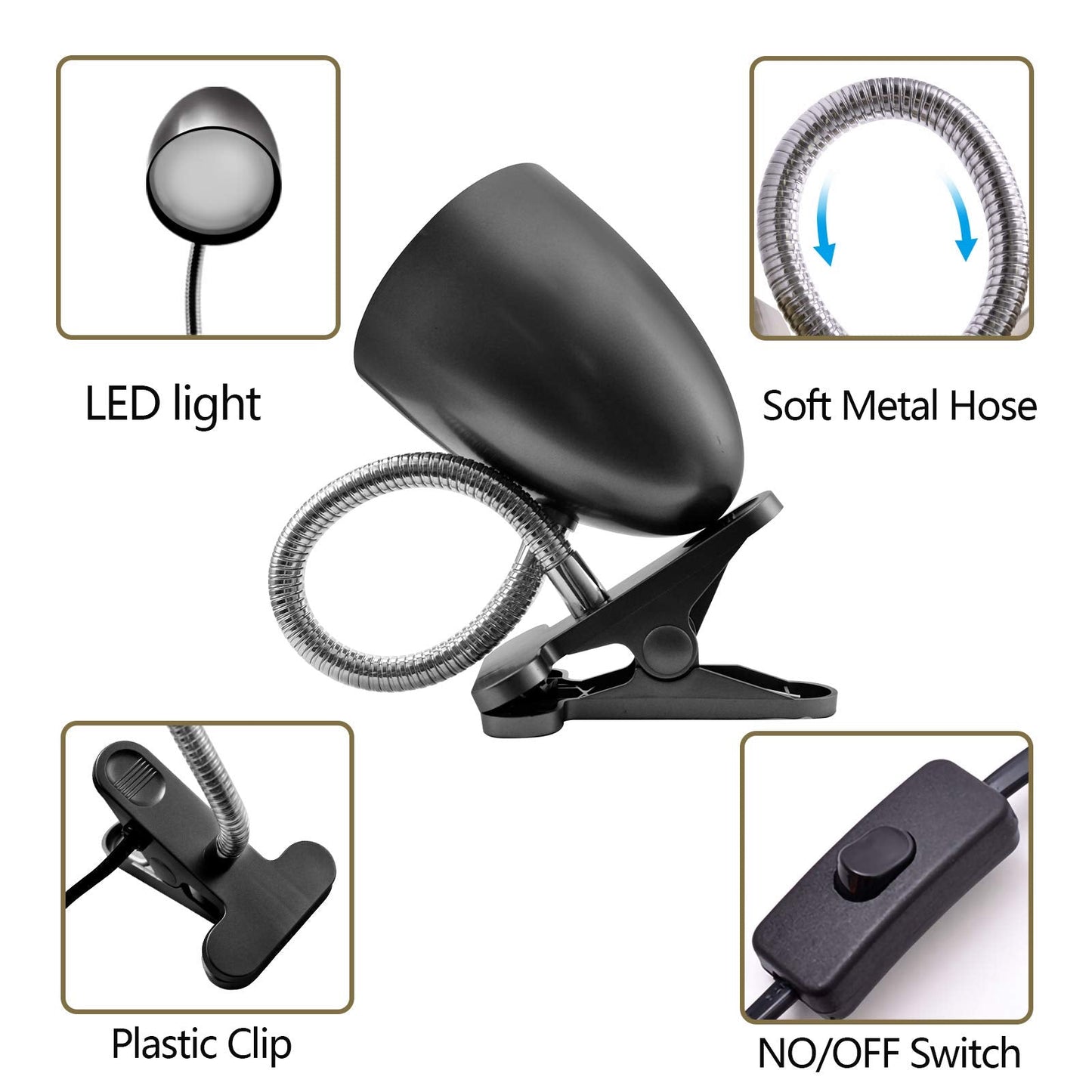 Energetic Lighting Clip on Reading Light, 3.5W 240 LM, ETL Listed, Black, Model MTSL1001BHB, Eye Protection, Non-Dimmable