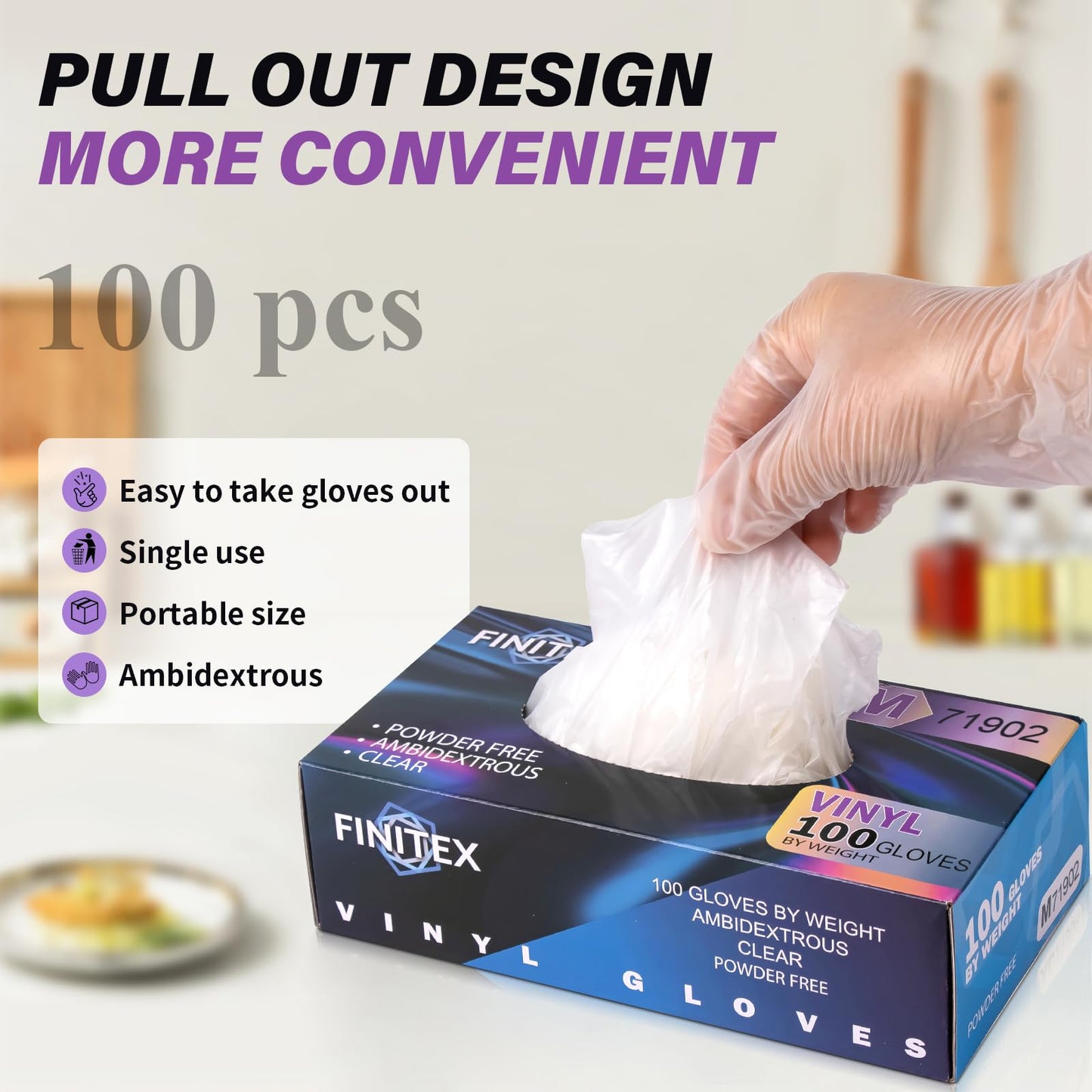 FINITEX Clear Vinyl Gloves Disposable Gloves Food Safe Latex Free Food Prep Exam Gloves Box of 100 (Clear Medium)