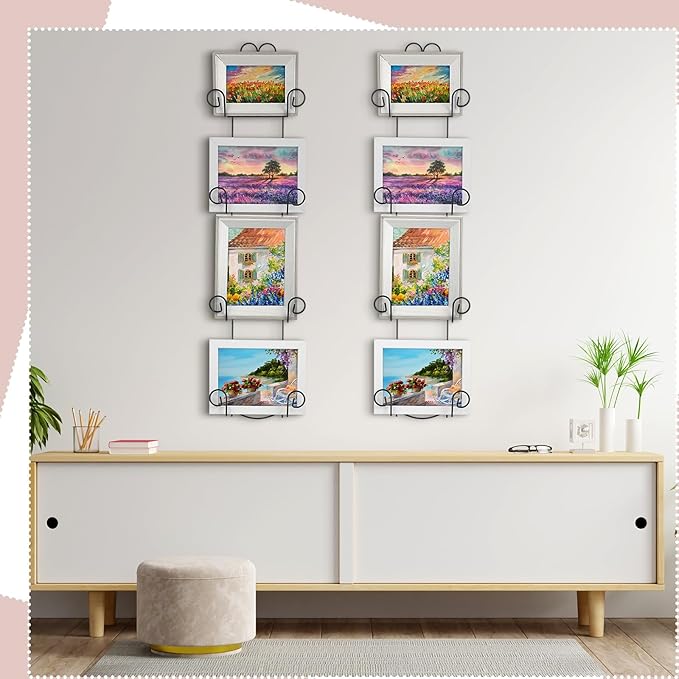Menkxi 2 Pcs Vertical Wall Plate Holder for Display Plate Hanger Includes Non Adjustable Brackets Wall Mount Plate Rack for Display Plates Dishes(4 Tier,Black)