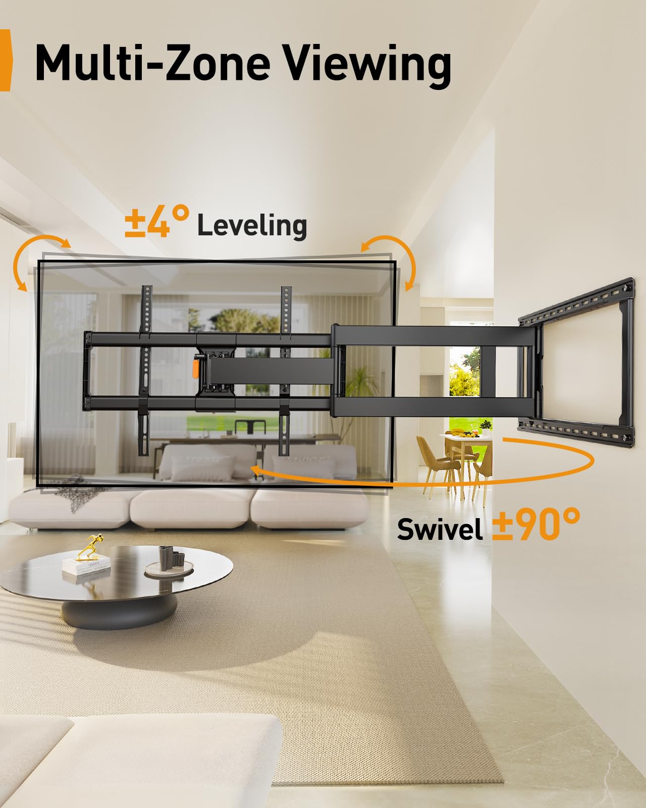 Perlegear Long Arm Full Motion TV Wall Mount for 42–90 Inch TVs up to 150 lbs, 40″ Long Extension, Pre-Assembled Corner TV Mount with Full Swivel, Tilt, Fits 8″/12″/16″/24″ Studs, Max VESA 800x400mm
