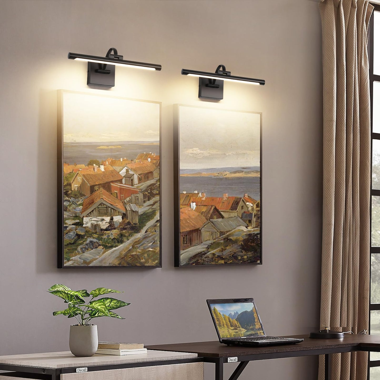 DESOOP Black Picture Lights for Wall Dimmable Art Lights for Paintings Hard-Wired LED Painting Light Gallery Light for Portrait, Artwork, Frame 15.75 Inch 7W Warm White