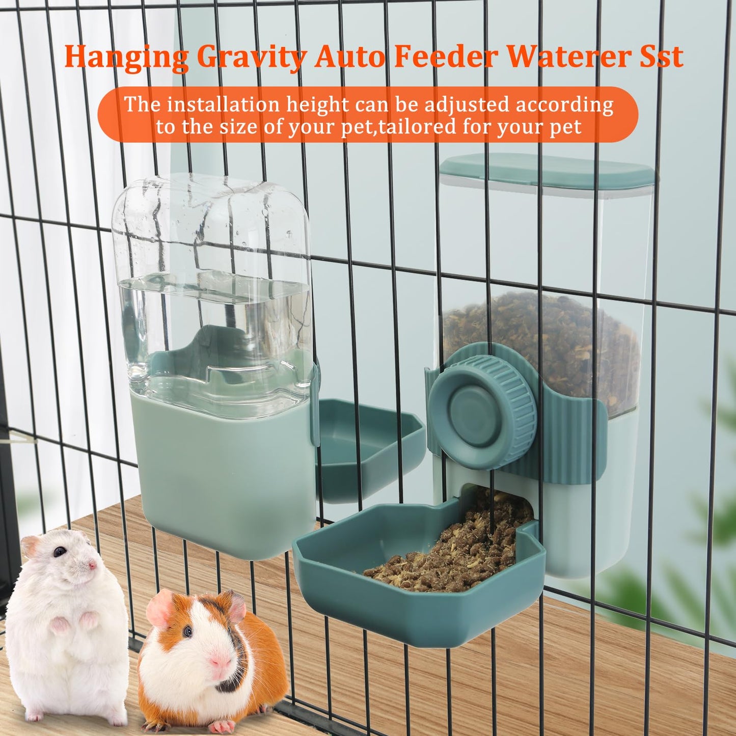 Chebet Automatic Gravity Pet Feeder Water Dispenser with Adjustable Hanging Hook - Large Capacity for Small/Medium Animals (Guinea Pigs, Cats, Rabbits, Hedgehogs, Ferrets) (Blue)