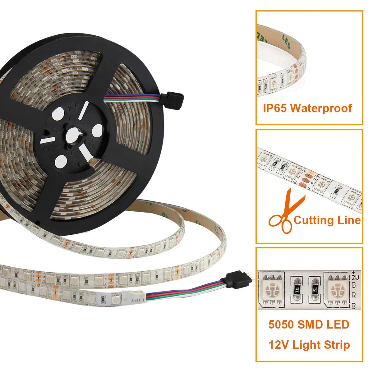 Supernight Led Strip Lights 16.4Ft Smd 5050 Waterproof 300Leds Rgb Flexible Led Light Strip Rope + 44Key Ir Remote Controller For Bedroom Tv Backlight Christmas (Not Include Power Adapter)