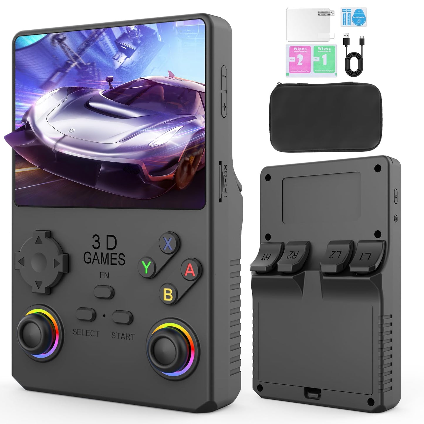 Hugawello R40 PRO Handheld Device, 35000 in 1 high-Definition Gaming mini Retro Video Console, 3.5-inch IPS Screen, 256GB RAM, 45 Built-in emulators, 3800mAh Battery (Black 256GB)