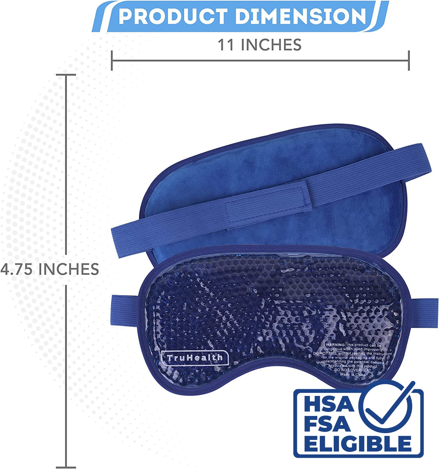 TruHealth Gel Bead Hot and Cold Eye Masks - FSA HSA Approved Reusable Gel Bead Ice Pack Provides Ice and Heat Pain Relief for Head, Puffy Eyes, Beauty, Relaxing, and Sleep (Navy Blue)