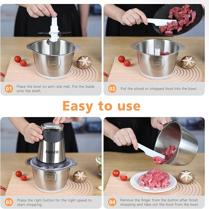 Food Processors, Electric food Chopper, Meat Grinder with 2 Bowls (8 Cup+5 Cup),400W Copper Motor - 3 Bi-Level Blades for Meat,Vegetables,Onion, Garlic, Salad, Baby Food, Nuts, Ice Cube