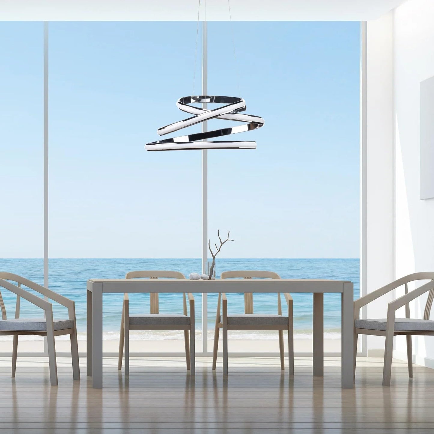 Finesse Decor Oslo LED Chandelier, Chrome Metal, Adjustable Modern Design for Bedroom, Dining Room, Living Room, Model CH-015