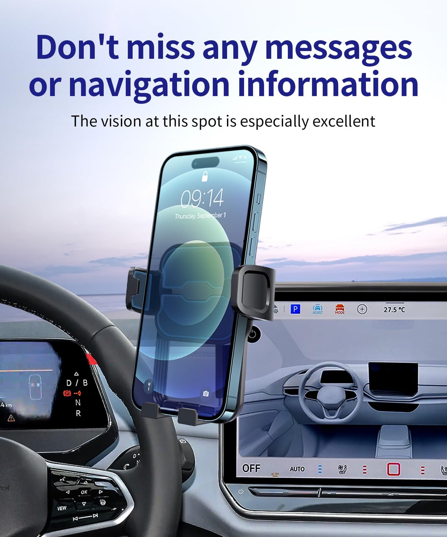 Masergogo Car Phone Holder For 2024 2025Volkswagen Id.4 / Vw 2025 Id.Buzz, 360 Rotation, 12.9 Inch Screen Fixed Clip, Auto Acces