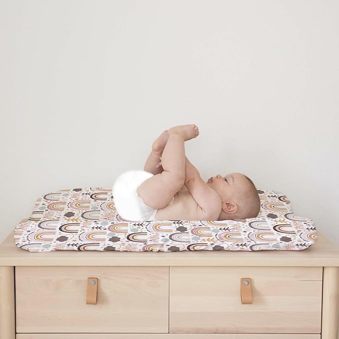Colorful Boho Rainbow Changing Pad Covers Cute Rainbow Mountain Trees Clouds Stars Fitted Baby Change Table Sheets for Boys Girls Soft Breathable Stretchy Changing Table Cover 32''x16''