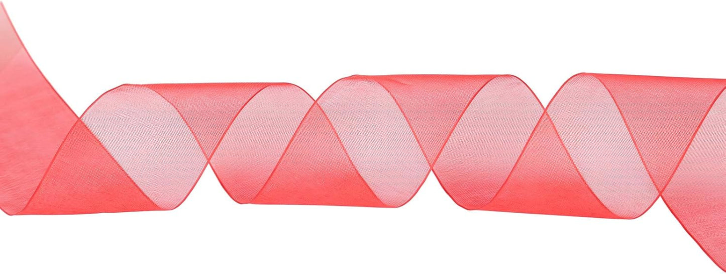 ITIsparkle 11/2" Inch Organza Ribbon 25 Yards-Roll Set for Gift Wrapping Cake Decoration Party Favor Hair Braids Hair Bow Baby Shower Decoration Floral Arrangement Craft Supplies Sheer Ribbon, Red