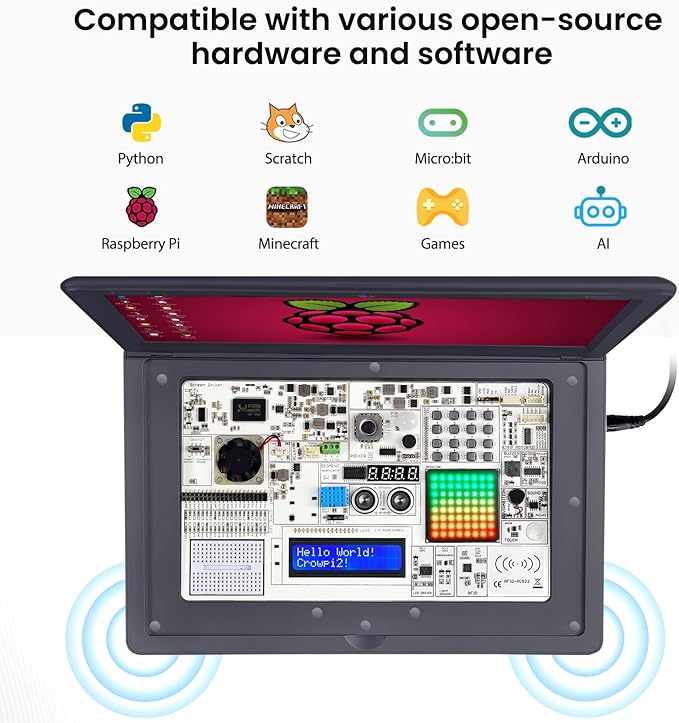 ELECROW CrowPi 2 All-in-one Kit Compatible for Raspberry Pi 4/5 Laptop, Without RPi 5 Board, Learning Programming Sensor Kit with 11.6 Inch IPS Screen for Professional Kids Adult (Basic Kit)