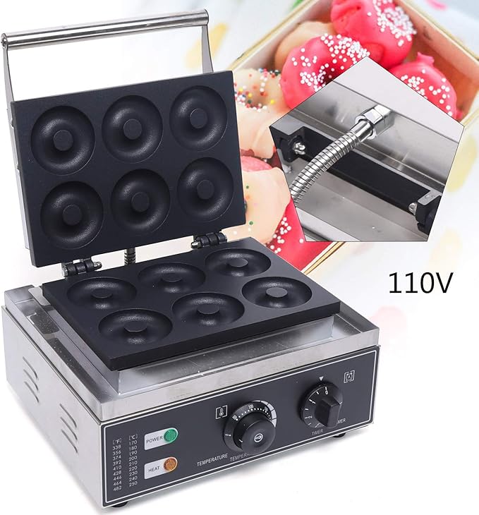 110V Commercial Donut Maker Machine, Electric Stainless Steel Doughnut Maker Double-Sided Heating