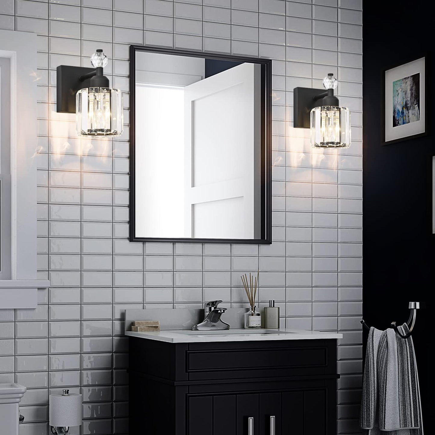 PRESDE Bathroom Vanity Lights Modern Crystal 1-Light Metal Fixture Black