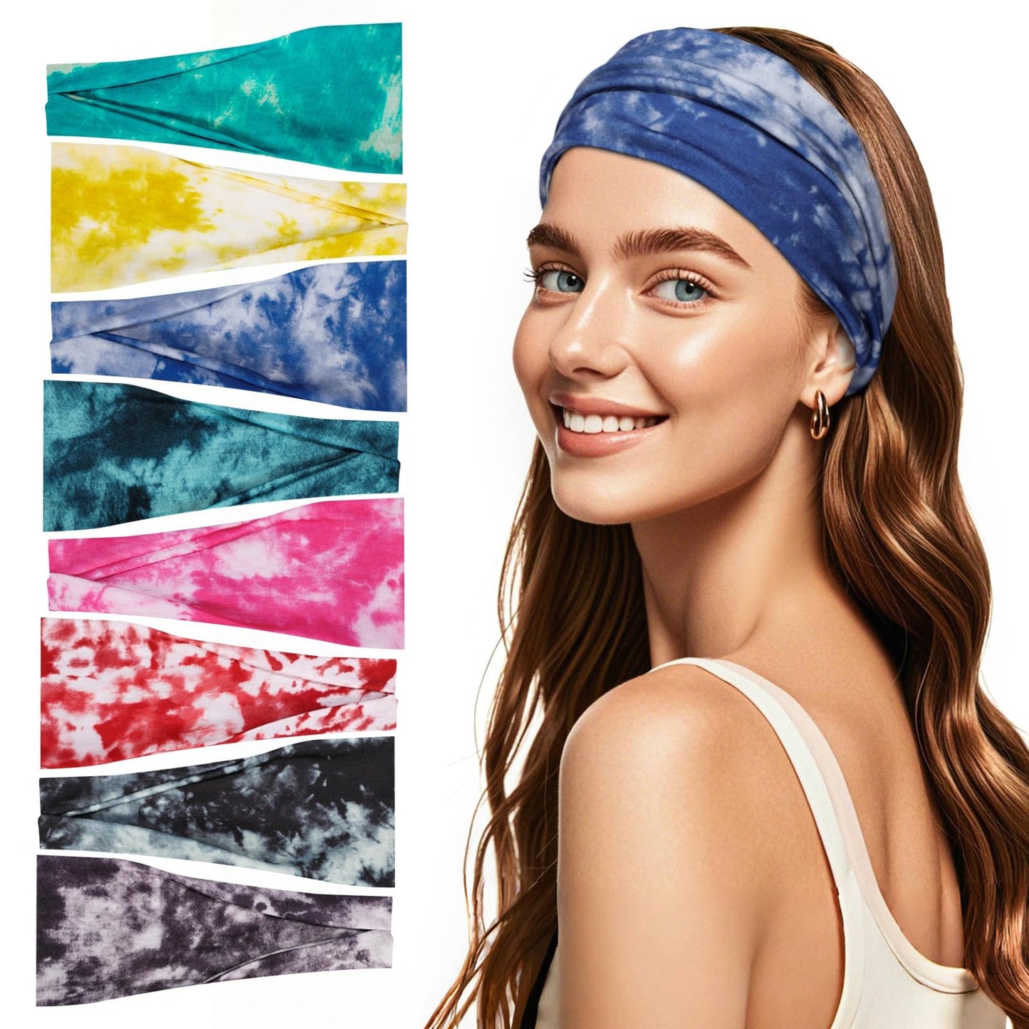 obeoby Tie Dye Headbands for Women, 8Pcs Boho Hairbands Fashion Knot Wide Headband for Daily, Yoga, Work
