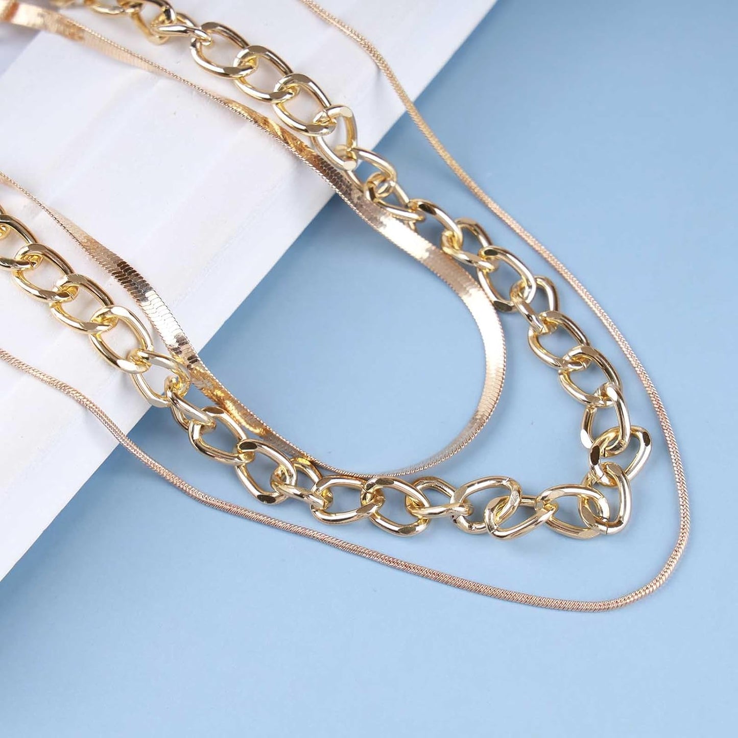 Vintage Layered Snake Chain Necklace Chunky Cuban Chain Necklace Gold Thick Chain Necklace Punk Curb Chain Necklace Jewelry for Women