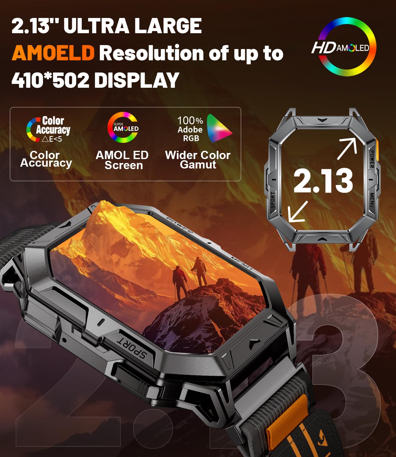 LIGE Smart Watch with 1000 mAh Battery, 2.13" AMOLED Full Touch Screen Military Smart Watches for Men with Make/Answer Call/110 Sports Modes/5ATM Waterproof Watch/Sleep Monitor, iOS Android