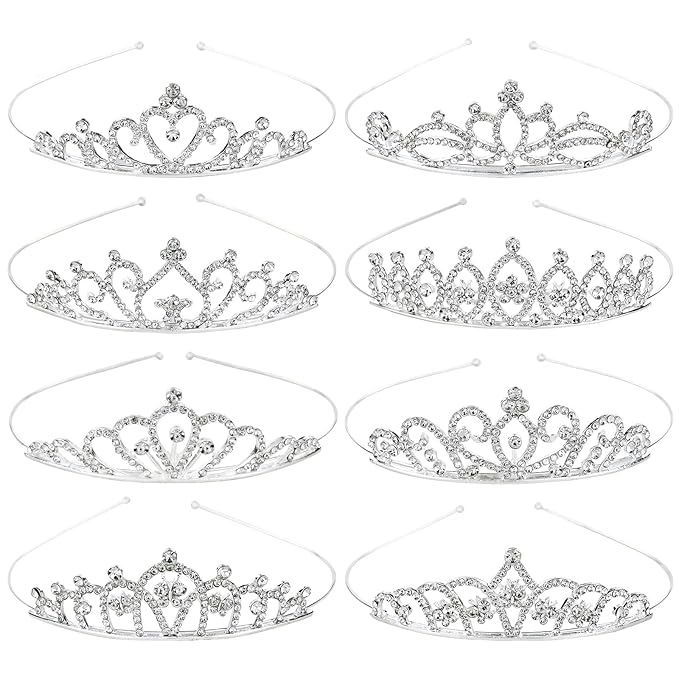 Cinaci 8 Pack Silver Metal Sparkly Glitter Rhinestone Crown Headbands Wedding Prom Birthday Party Princess Hair Tiaras Cla...