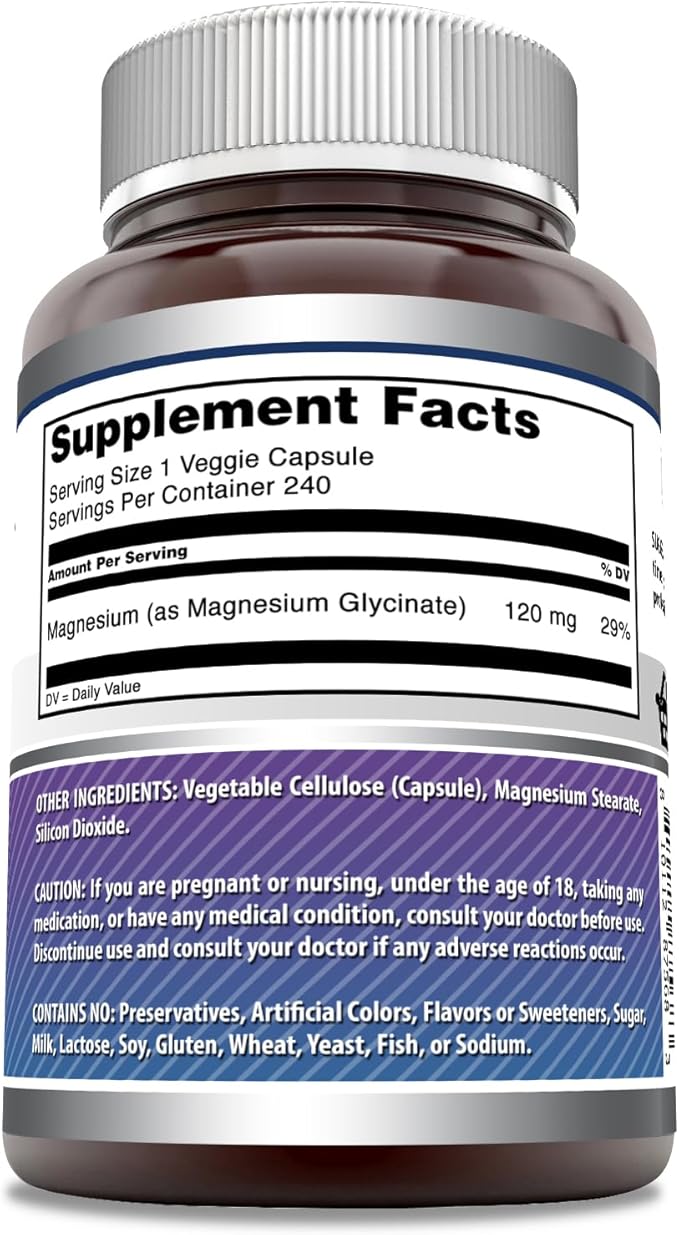 Amazing Formulas Magnesium (Glycinate) 120 mg Per Serving Supplement | Veggie Capsules | with Magnesium Glycinate | Non-GMO | Gluten Free (240 Count)