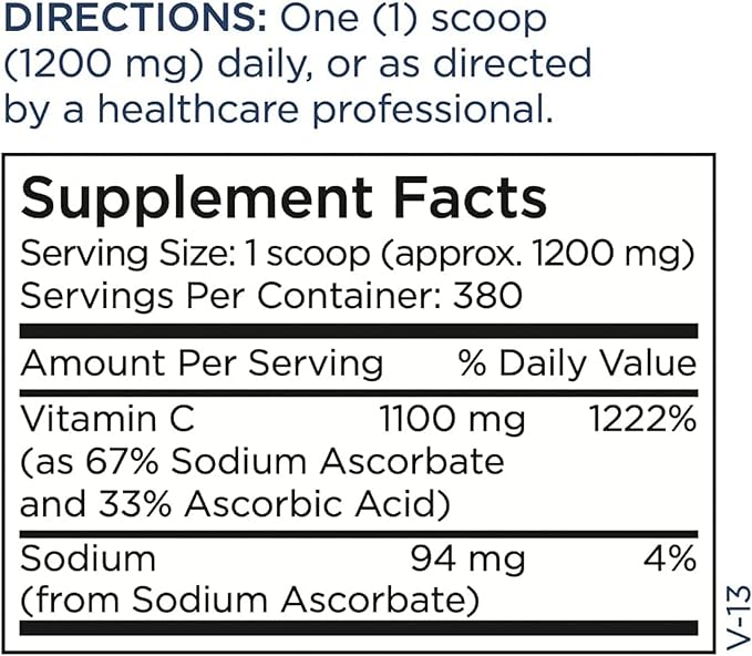 Metabolic Maintenance Vitamin C Powder Reduced Acidity - Reduced pH (4.7) Antioxidant + Immune Support Supplement - Easy Drink Add-in (1 lb / 454 Servings)