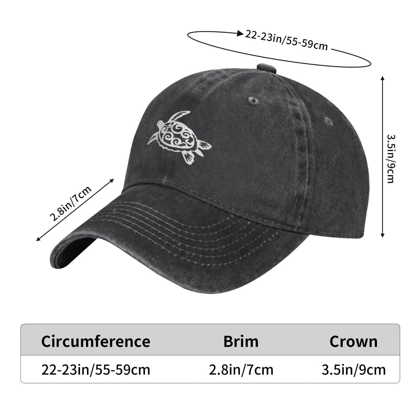 Turtle Baseball Cap Cotton Washed Denim Ball Hat Fashionable Adjustable Tortoise Cap for Men Women