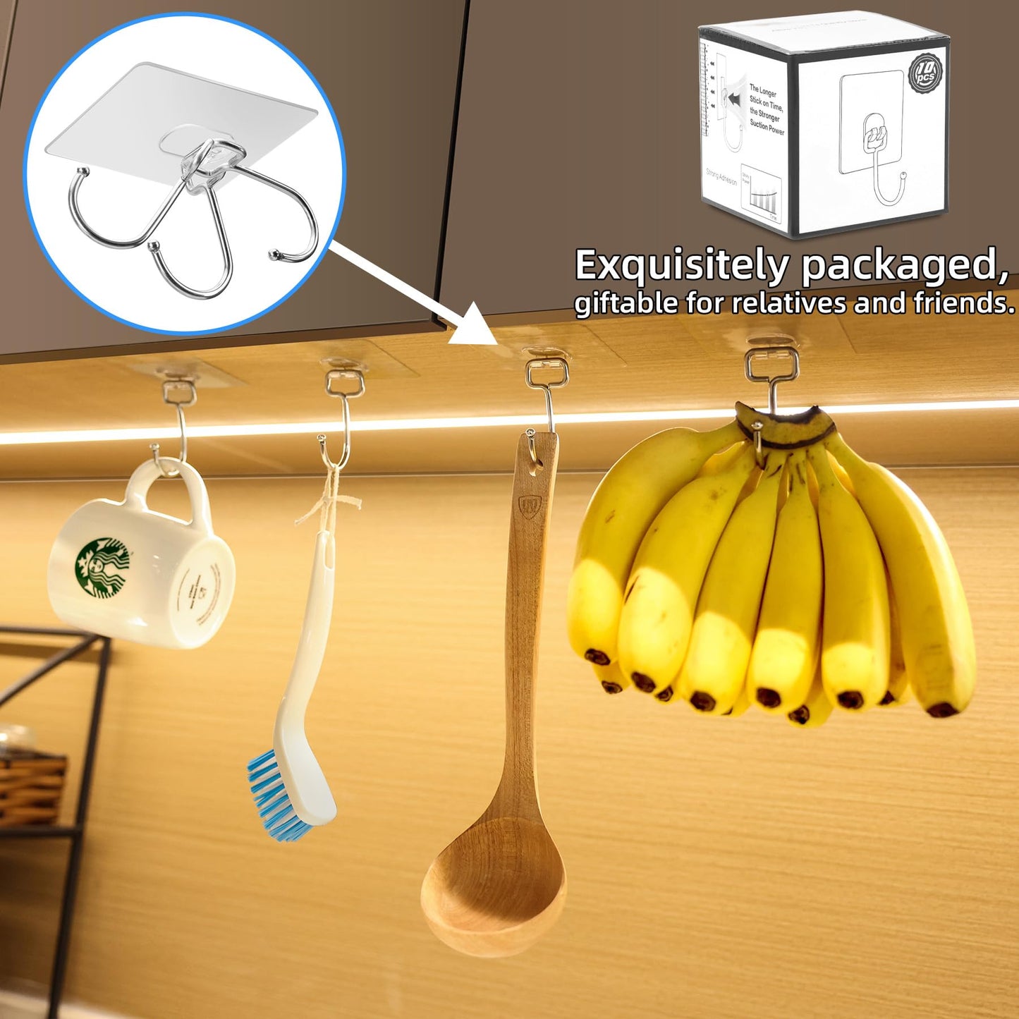 Antimbee 10-Pack All-Purpose Large Adhesive Hooks for Hanging, Banana Hook, Heavy Duty Adhesive Hooks 37 lb(Max), Sticky Wall Hook fit Home, Bathroom, Kitchen, Office and Outdoor