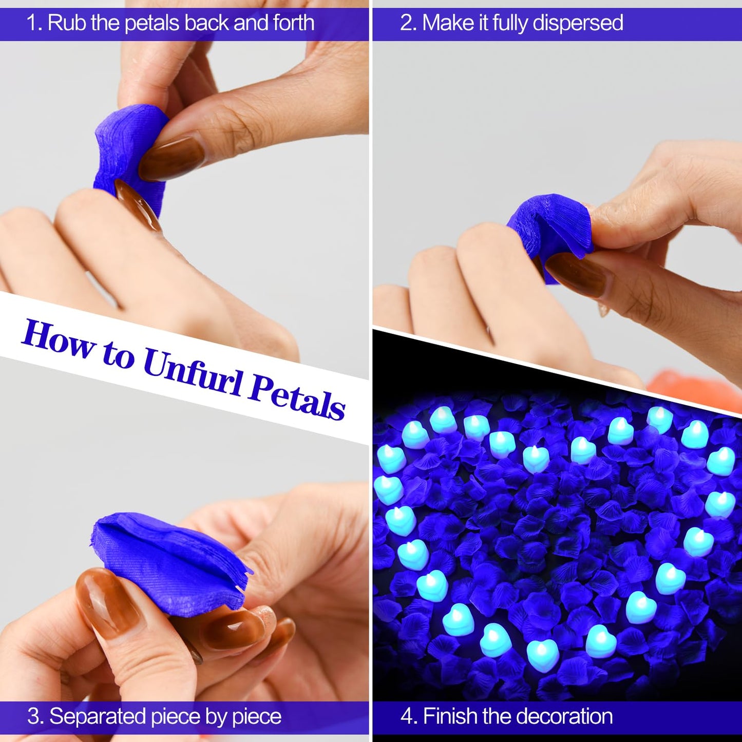 KOABY 8000pcs Blue Artificial Rose Petals with 96pcs Blue LED Tea Lights Kit, for Decor