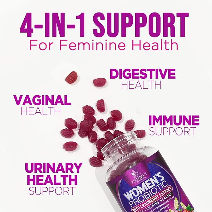 Probiotics for Women Gummy - 6 Diverse Strains w/ Cranberry, PH Balance, Digestive & Feminine Health Support, 3 Billion CFU Womens Probiotic for Urinary & Immune Support, Non-GMO - 60 Gummies