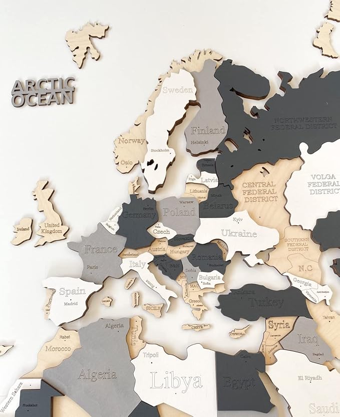 Wooden World Map 3D Art Large Wall Decor - Size (M, L, XL) Any Occasion Gift Idea - Wall Art For Home, Kitchen or Office (M, ALASKA)