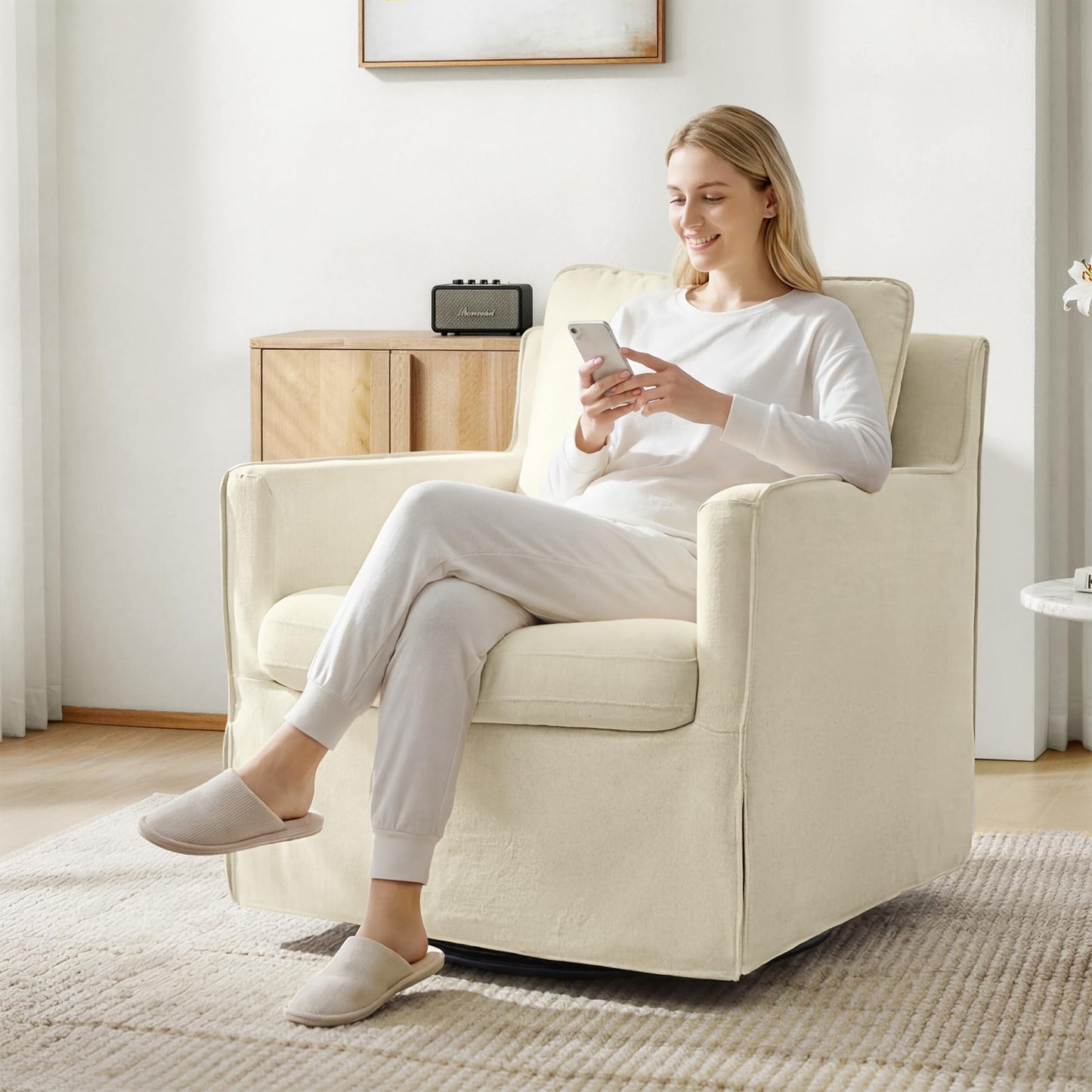 KISLOT Swivel Accent Chair Rocking Recliner 360 Degree Swivel Armchair Machine-Washable Cover for Nursery Living Room Bedroom
