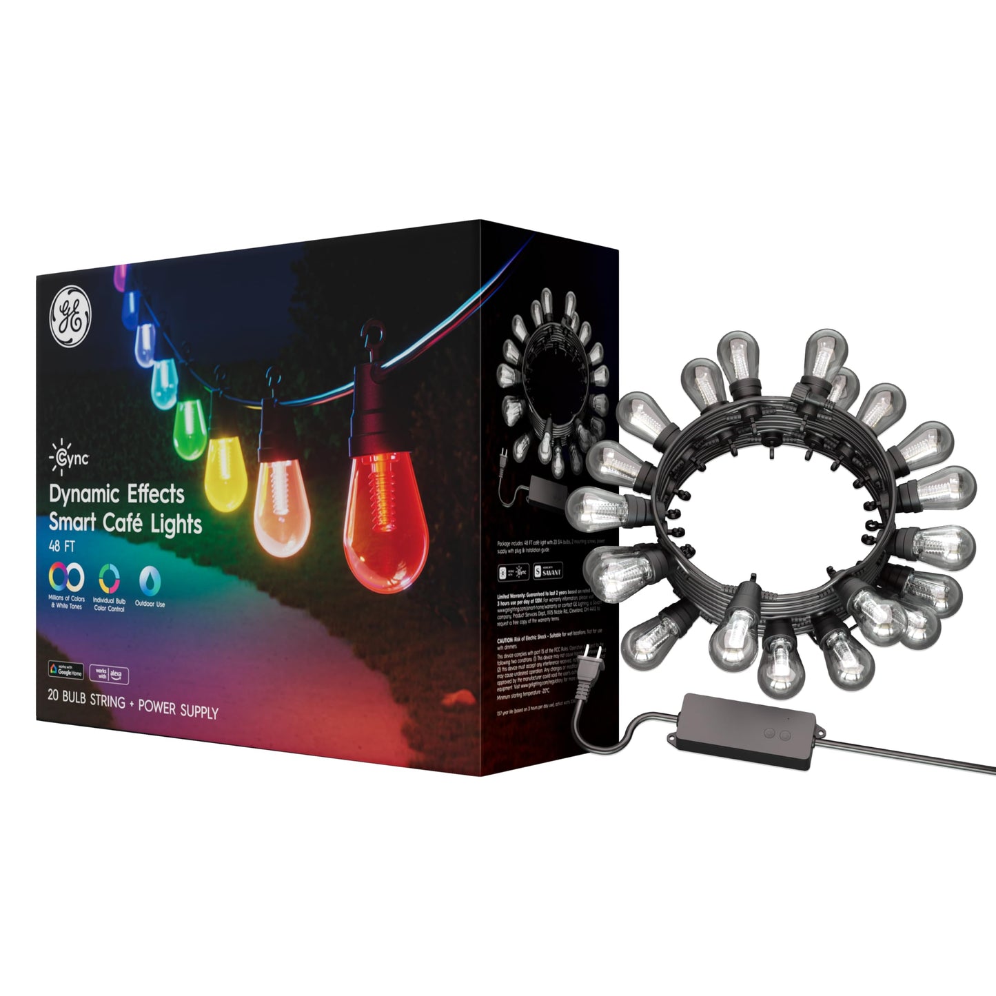 Cync GE Dynamic Effects Smart Cafe Lights, Color Changing Patio String Lights, Compatible with Alexa and Google, 48ft