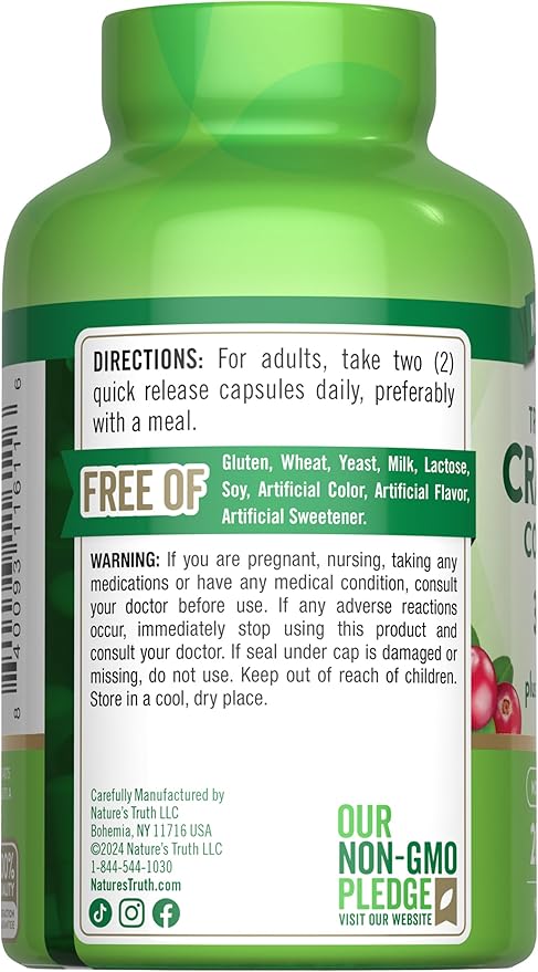 Nature's Truth Cranberry Concentrate Pills | Plus Vitamin C | 30,000mg | 200 Quick Release Capsules | Non-GMO & Gluten Free Supplement
