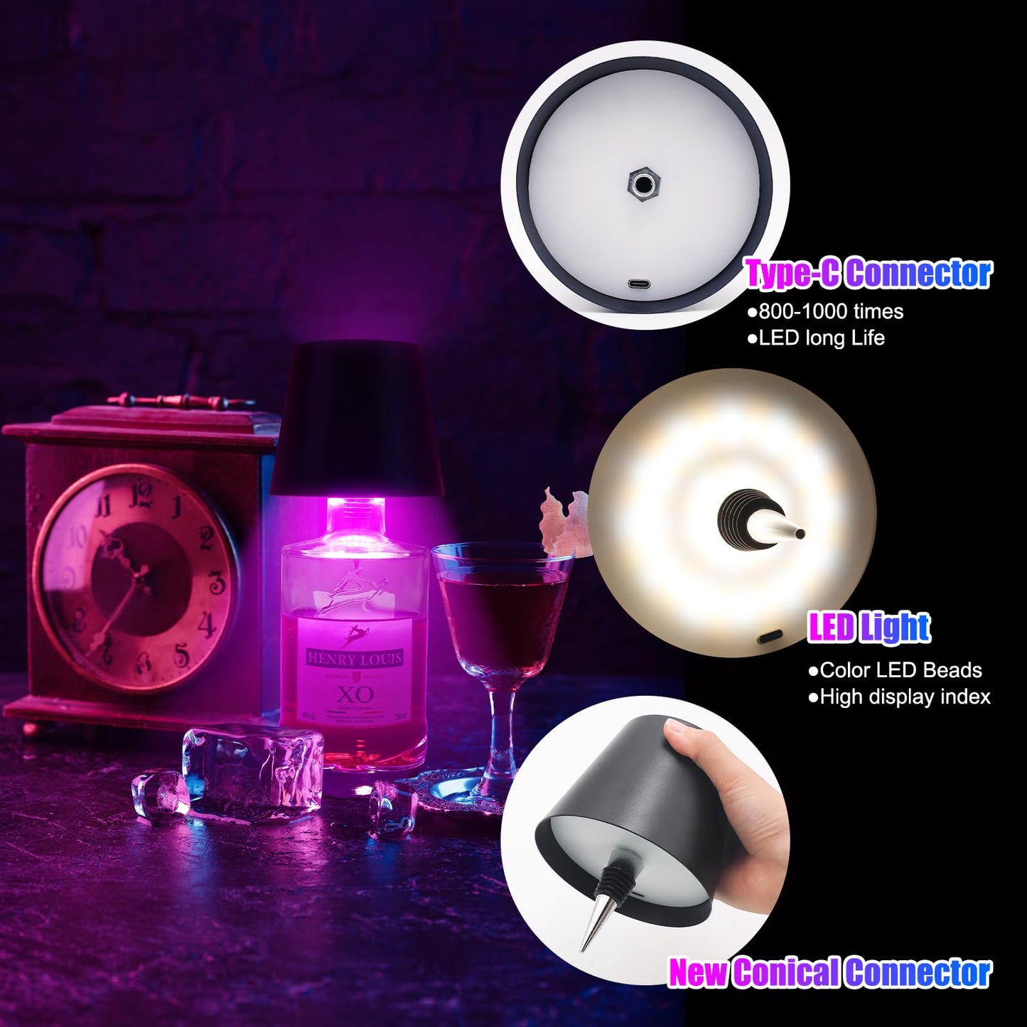 Tgxcf Wireless Bottle Lamp With Metal  Rgb Modes & 3 Color Stepless Dimming Wine Bottle Lamp Shade  Touch Led Rechargeable Dimmable Bottle Table Lamp  For Dining Room Bedroom Bar(Black)