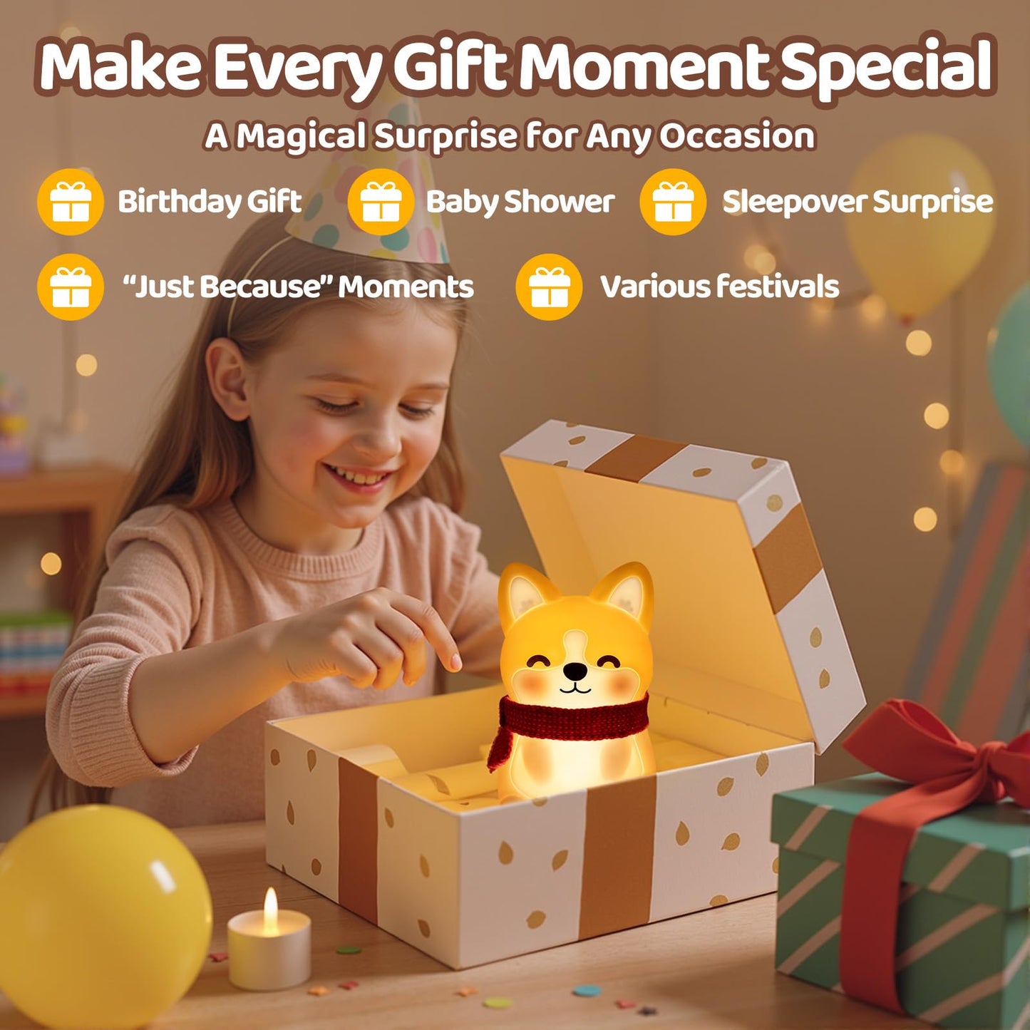 Mewaii Huggwaii Corgi Dog Night Light For Kids  3 Brightness Levels Silicone Nursery Dog Lamp  30 Min Timer&Rechargeable Cute Puppy Kids Night Light For Bedroom Corgi Gifts For Boys Baby Room Decor