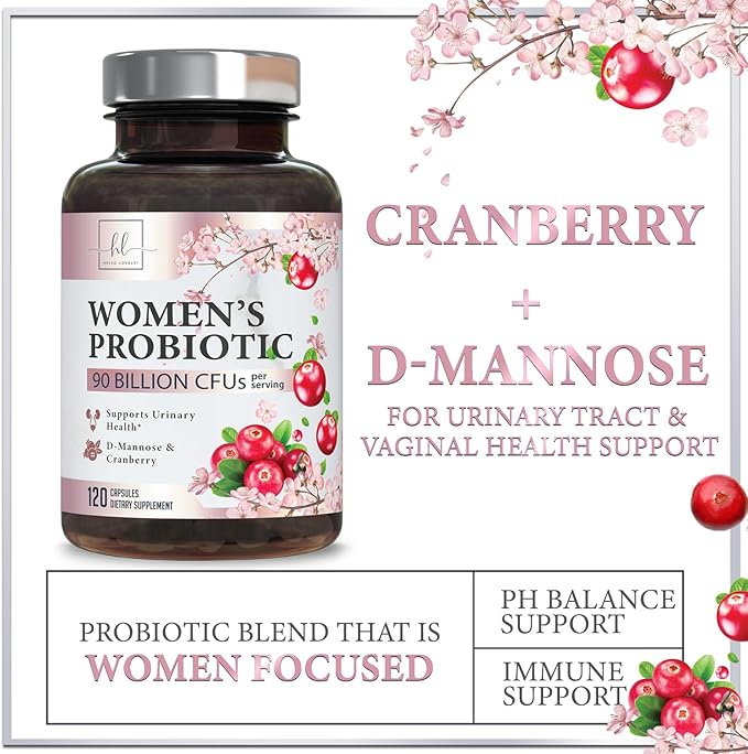 Probiotics for Women 90 Billion CFU, pH Balance for Feminine Vaginal Odor, 16 Probiotic Strains with Prebiotics, Cranberry, D-Mannose & Digestive Health, Immune Support, Shelf Stable - 120 Capsules