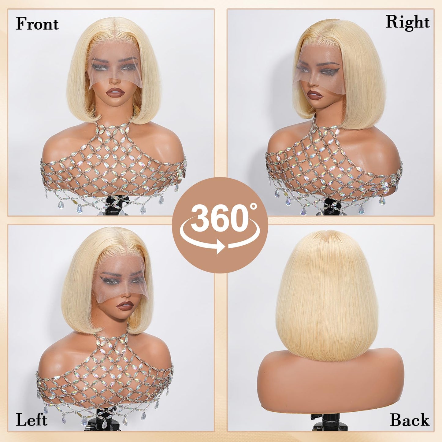 Blonde Bob Wig Human Hair 180 Density 12 Inch Straight 613 Bob Wig Human Hair 13x6 HD Lace Frontal Wigs, 100% Real Human Hair 61