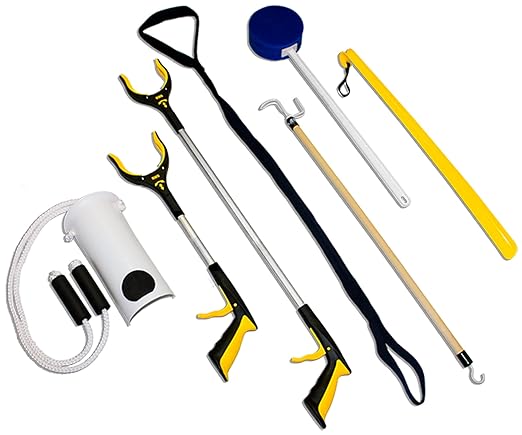 RMS Premium 7-Piece Hip & Knee Kit with Leg Lifter, 19” & 32” Reachers, Sock Aid, Dressing Stick, Bath Sponge & Shoe Horn...