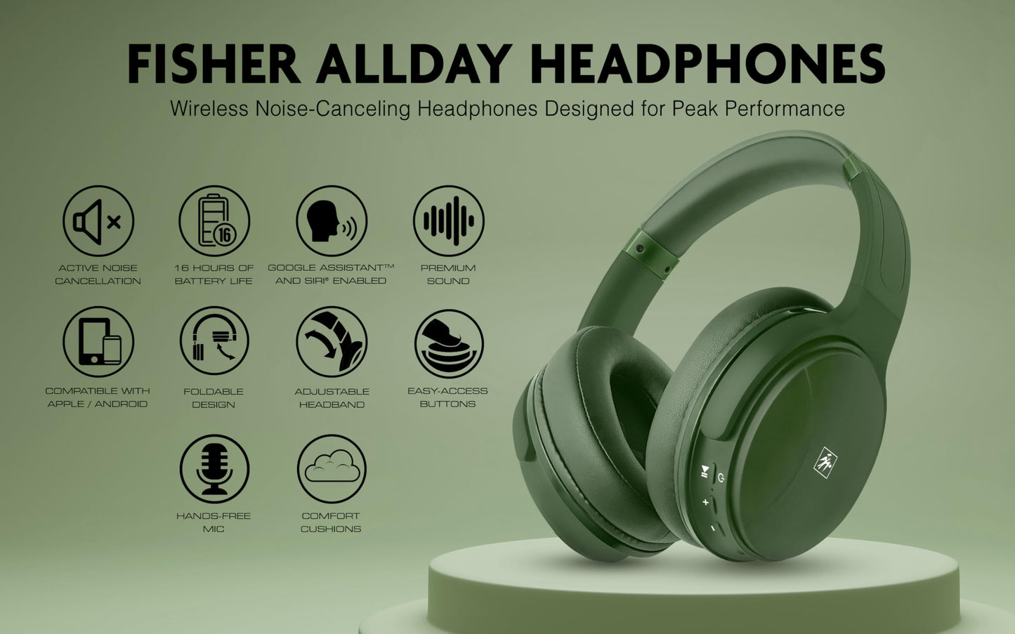 Fisher Pro Active Noise Cancelling Headphones, Over Ear Wireless Bluetooth 5.3, Microphone, Lightweight Comfortable Headset for Home Travel, 16H Playtime, Rechargeable, Hi-Res Sound Audio, Deep Bass
