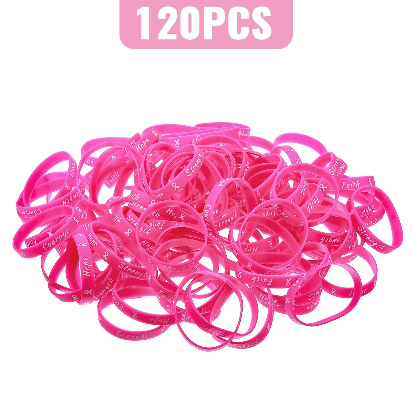 Sratte 120 Pcs Breast Cancer Awareness Pink Ribbon Bracelets Rubber Wristbands for Women Party Public Events Breast Cancer Decor