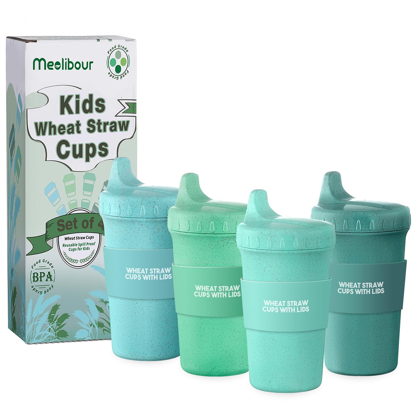Meolibour 4 Packs Sippy Cups for Toddlers Kids, Reusable Plastic Spill Proof Cups for Kids Baby, Dishwasher/Microwave Safe - Unbreakable Hard Spout Sippy Cups for Toddlers